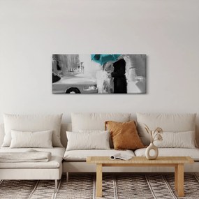 Obraz - Zamilovaný pár s dáždnikom, modrý (120x50 cm)