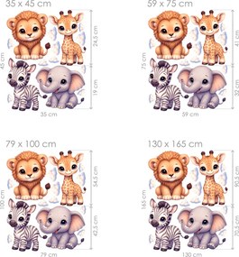 Štýl Disney safari zvieratká detské nálepky na stenu hárok 35 x 45 cm