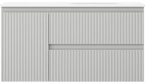 Mexen Rivel, kúpeľňová skrinka 90 cm s pravým umývadlom Vela, 2S, 1D, drážkovaná, sivá matná/biela matná - 91A23-09047-3-BBFFF62-W23P01