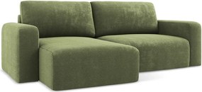 Zelená ženilková rozkladacia/s úložným priestorom rohová pohovka (ľavý roh/s leňoškou) Kona – Makamii