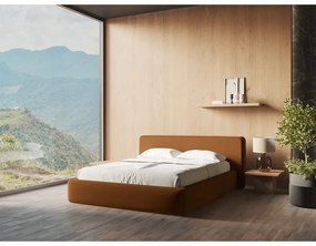 Čalúnená dvojlôžková posteľ v terakotovej farbe s úložným priestorom s roštom 180x200 cm Kiana – Makamii