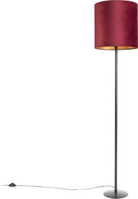 Stojaca lampa čierna s červeným zamatovým tienidlom so zlatom 40 cm - Simplo