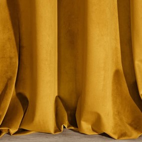 Dekorstudio Záves VILLA z exkluzívneho zamatu 140 x 250 cm v horčicovej farbe - dekoračné kolieska