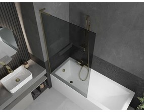 Mexen Next L, 1-krídlová vaňová zástena 100 x 150 cm, 6mm šedé sklo, zlatý lesklý profil, 895-100-000-03-40-50