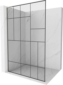 Mexen Kioto L, sprchová zástena Walk-In 110 x 200 cm, 8mm číre sklo čierny vzor, brúsená oceľ profil, 800-110-103-97-78