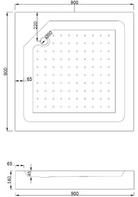 Mexen Rio, štvorcový sprchovací kút s posuvnými dverami 90 x 90 cm, 6mm šedé sklo, chrómový profil + biela vysoká vanička Rio, 860-090-090-01-40-4510