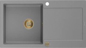Mexen Leo, drez granitový 900x500x190 mm, 1-komorový, šedá so zlatým sifónom, 6501901010-71-G
