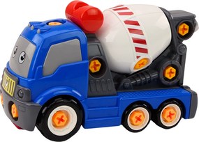 LEAN Toys Modrá kreslená betónová miešačka – stavebnicová na zostavenie (DIY)