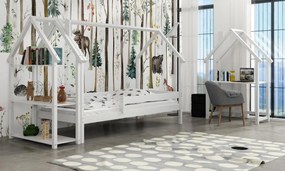 Detská domčeková posteľ z masívu borovice LUCKY HOUSE - 200x90 cm - biela