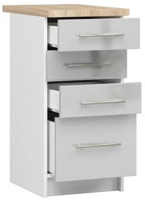 Kuchyňská skříňka Olivie S 40 cm 4S bílá/metalický lesk/dub sonoma