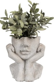 Šedý antik cementový kvetináč hlava ženy v dlaniach - 17*14*18 cm