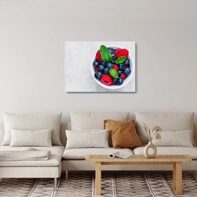 Sklenený obraz - miska s lesným ovocím (70x50 cm)
