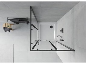 Mexen Rio, štvorcový sprchovací kút s posuvnými dverami 90(dvere) x 90(dvere) x 190 cm, 6mm číre sklo námraza, čierny profil + biela sprchová vanička SLIM, 860-090-090-70-00-4010B