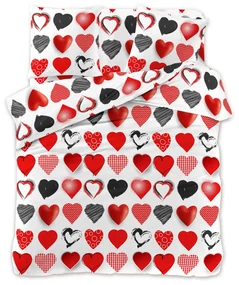 Obliečky z mikrovlákna RED AND BLACK HEARTS biele