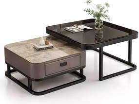 LuxuryForm DESIGN Konferenčný stolík ARAGON 70 × 70 / 60 × 60 cm – sivý / sivý mramor + sklo (set 2 ks)
