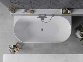 Mexen Oval Slim, voľne stojaca vaňa ku stene, 170 x 80 cm, biela-šedá, brúsený grafit prepad, 52661708062-66