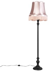 Stojaca lampa čierna s tienidlom v štýle babičky ružovej farby - Classico