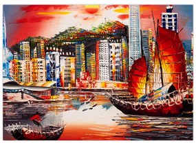 Obrázok - Victoria Harbor, Hong Kong, olejomaľba (70x50 cm)