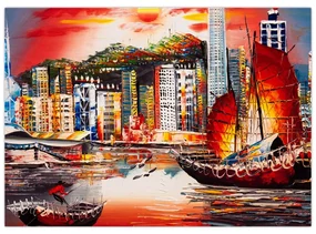 Obrázok - Victoria Harbor, Hong Kong, olejomaľba (70x50 cm)