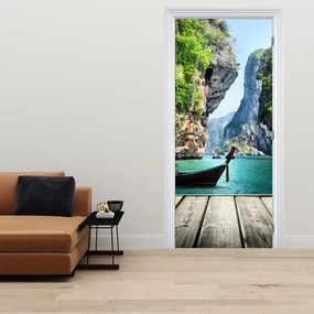 Fototapeta na dvere - Dlhá loď na pláži (95x205cm)