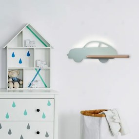 LED Detské nástenné svietidlo s poličkou CAR LED/5W/230V zelená/drevo