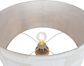 Drevená stojacia lampa s trojnožkou s bielym a béžovým pruhovaným tienidlom 50 cm - Lou