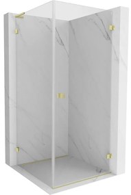 Mexen Lunar-B L výklopný sprchový kút pravý 90 x 90 cm, číre sklo, zlatá matná, 832L-090-090-55-00-P