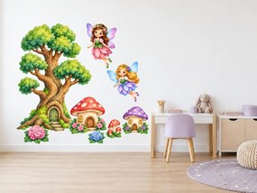 Víly pri čarovnom strome rozprávkové nálepky na stenu do izbičky malých víl arch 23 x 46 cm