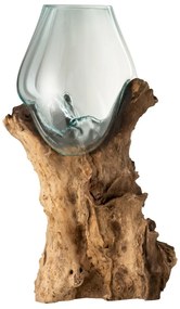 Sklenená váza vsadená do dreva Gamal - 32,5 * 28 * 65,5 cm