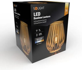 SOLIGHT Bambusový lampáš s LED žiarovkou, teplá biela, 2x AA, 20cm