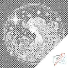 Gario Bodkovanie Vodnár/Aquarius Rozmery: 50 x 50 cm, Rámovanie: Iba zrolované plátno, Farba bodiek: Modrá