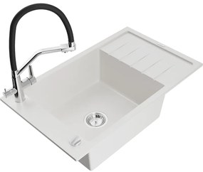 Mexen Elias, 1-komorový granitový drez 795x480x200 mm a drezová batéria Duo, biela, 6511-20-671701-07