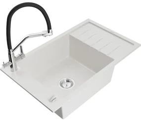 Mexen Elias, 1-komorový granitový drez 795x480x200 mm a drezová batéria Duo, biela, 6511-20-671701-07