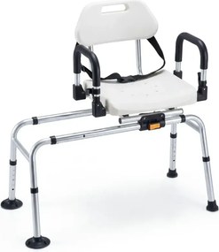 Otočná sprchová stolička, posuvná sprchová lavica s rukoväťami, bezpečnostný pás, biela