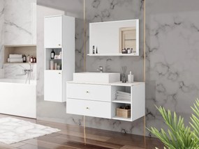 Kúpelňový nábytok Kiegi II, Farby: biały mat / biały mat + marmur bianco, Sifón: so sifónom, Umývadlo: nie