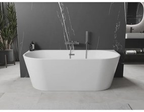 Mexen Oval, voľne stojaca nástenná vaňa 140 x 75 cm, biela, brúsený grafit prepad, 52671407500-95