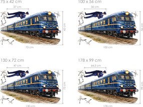 Vlak The blue train textilní prelepiteľná nálepka na stenu hárok 75 x 42 cm