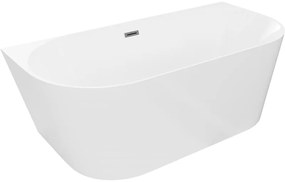 Mexen Oval Slim, voľne stojaca vaňa ku stene 170 x 80 cm, biela lesklá, grafitová prepad, 52661708000-66