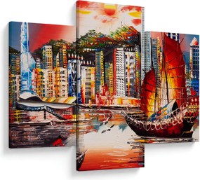 Obrázok - Victoria Harbor, Hong Kong, olejomaľba (90x60 cm)