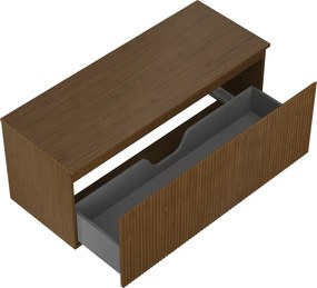 Mexen Rivel, kúpeľňová skrinka 120 cm s hornou časťou, 1 zásuvka, drážkovaná, orech, 91A20-12047-1-BFC86