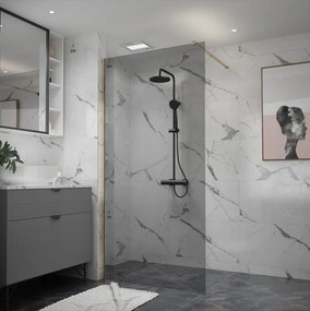 Erga Paris, sprchová zástena Walk-In 60x200 cm, 8mm šedé sklo, zlatý lesklý profil, ERG-V02-PARIS-060x200-GR-GD