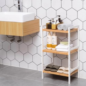 Bambusový úložný regál s 3 policami, prírodná a biela farba