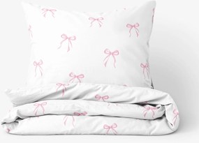 Goldea bavlnené posteľné obliečky - ružové mašličky 150 x 200 a 50 x 60 cm