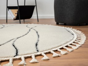 My Flair, Kusový koberec Moroccan Serenity weiß kruh, 140x140 (priemer) kruh, čiernobiela, obývacia izba