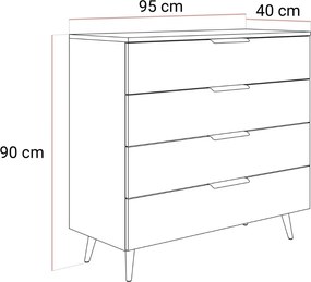 KOMODA MARION 2S KAŠMÍR ZLATÉ ÚCHYTKY + NOŽIČKY LED 95 cm