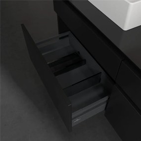 VILLEROY &amp; BOCH Legato závesná skrinka pod dve umývadlá na dosku, 4 zásuvky, s LED osvetlením, 1400 x 500 x 550 mm, Black Matt Lacquer, B669L0PD