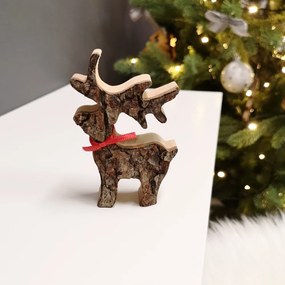 AMADEA Drevený jeleň s kôrou, masívne drevo, výška 8 cm