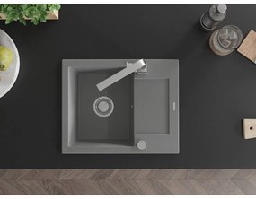 Mexen Enzo, granitový drez 576x465x174 mm, 1-komorový a chrómová batéria Rita, šedá, 6506-71-670300-00