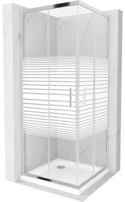 Mexen Rio štvorcový sprchovací kút 90 x 90 cm, 6mm sklo, číre sklo/pásy, chrómový profil + slim sprchová vanička 5cm, 860-090-090-01-20-4010