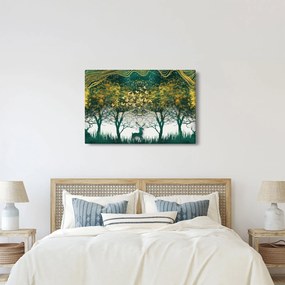 Obraz - Jelene v zelenom lese (90x60 cm)
